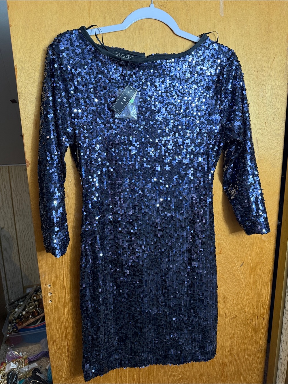 Metaphor Navy Sequin Long Sleeve Sheath Dress